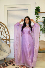 Criss-Cross Neck Butterfly Abaya - Lilac