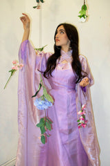 Criss-Cross Neck Butterfly Abaya - Lilac