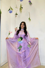 Criss-Cross Neck Butterfly Abaya - Lilac