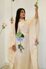 Criss-Cross Neck Butterfly Abaya - Cream