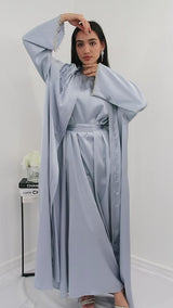 Rehana Crystal Abaya Set in Ice Blue